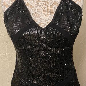Bebe Black Sequin V-Neck Dress